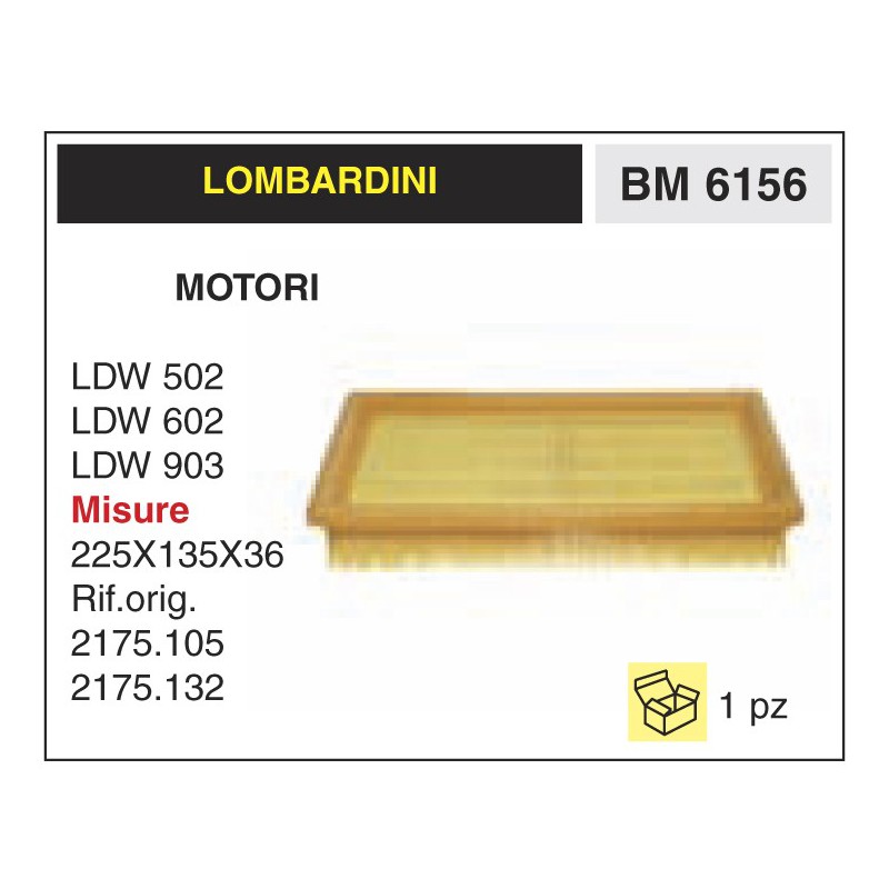 Filtro Aria Motori Lombardini LDW 502 LDW 602 LDW 903