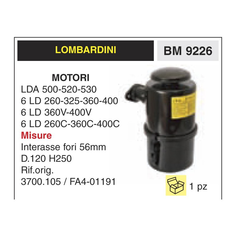 Filtro Aria Motori Lombardini LDA 500-520-530 6 LD 260-325-360-400 6 LD 360V-400