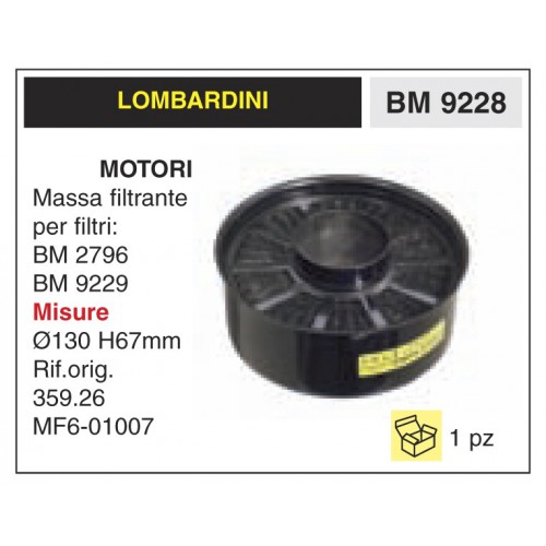 Filtro Aria Motori Lombardini Massa filtrante per filtri: BM 2796 BM 9229