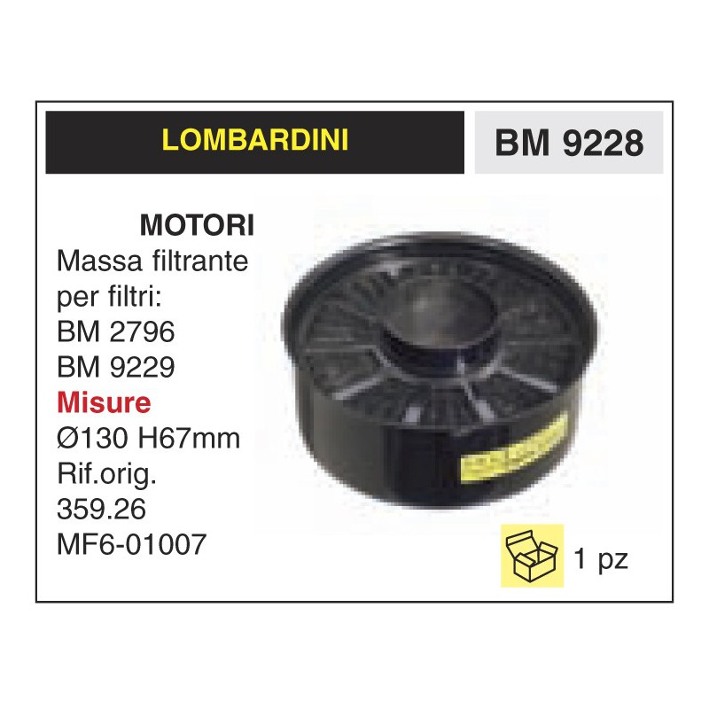 Filtro Aria Motori Lombardini Massa filtrante per filtri: BM 2796 BM 9229