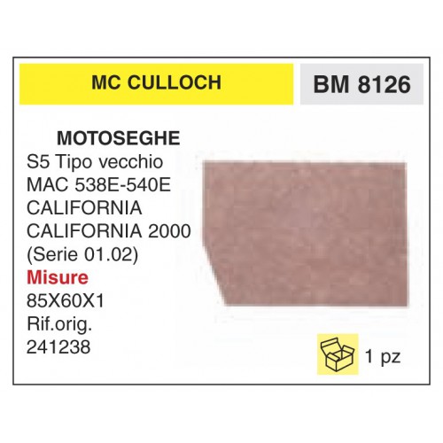 Filtro Aria Motoseghe McCulloch S5 Tipo vecchio MAC 538E-540E CALIFORNIA 2000