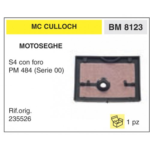 Filtro Aria Motoseghe McCulloch S4 con foro PM 484 (Serie 00)