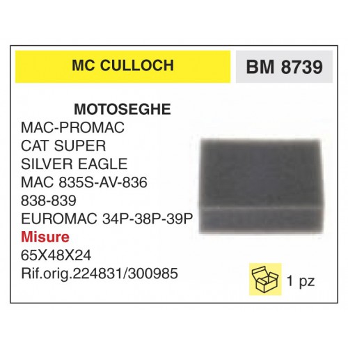 Filtro Aria Motoseghe McCulloch MAC-PROMAC CAT SUPER SILVER EAGLE MAC 835S-AV-83