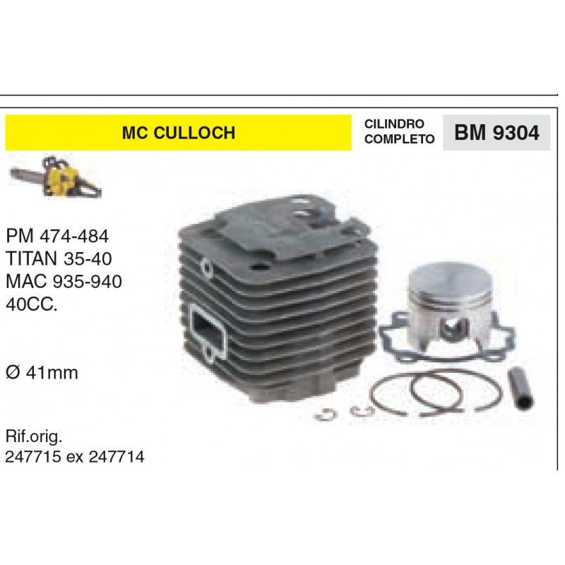 Cilindri Completi Pistoni e Segmenti Mc Culloch PM 474-484 TITAN 35-40 MAC 935-9