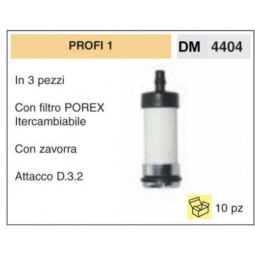 Filtro Benzina Profi 1 In 3 pezzi Con filtro POREX Con zavorra Attacco D.3.2