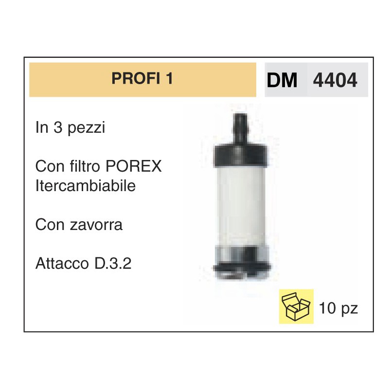Filtro Benzina Profi 1 In 3 pezzi Con filtro POREX Con zavorra Attacco D.3.2