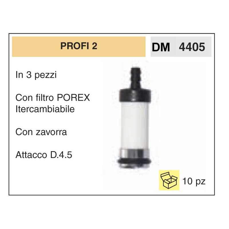 Filtro Benzina Profi 2 In 3 pezzi Con filtro POREX Con zavorra Attacco D.4.5