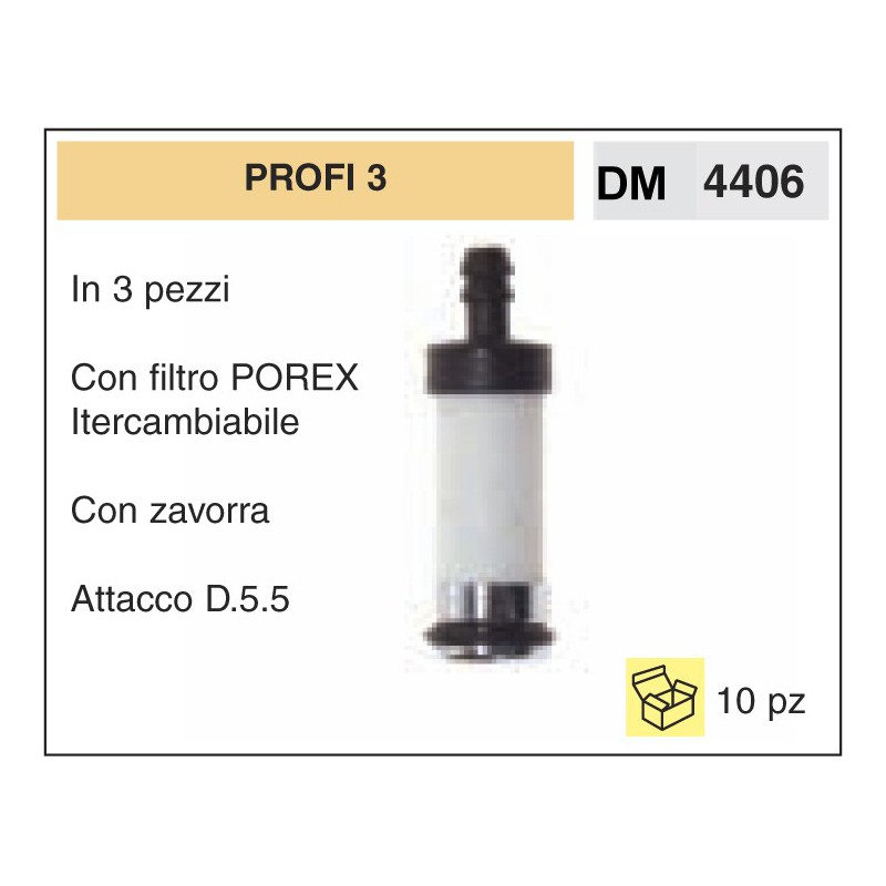 Filtro Benzina Profi 3 In 3 pezzi Con filtro POREX Con zavorra Attacco D.5.5