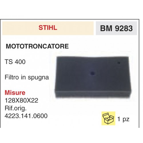 Filtro Aria Mototroncatore Stihl TS 400 Filtro in spugna