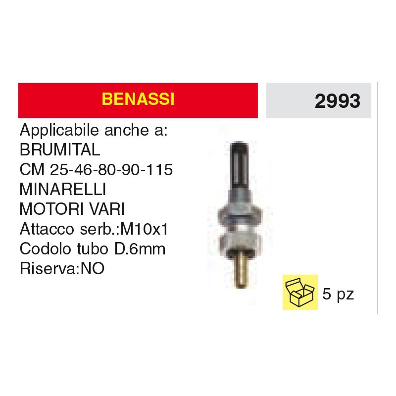 Rubinetto Benzina Benassi Attacco Serbatoio M10x1 BRUMITAL MINARELLI MOTORI VARI