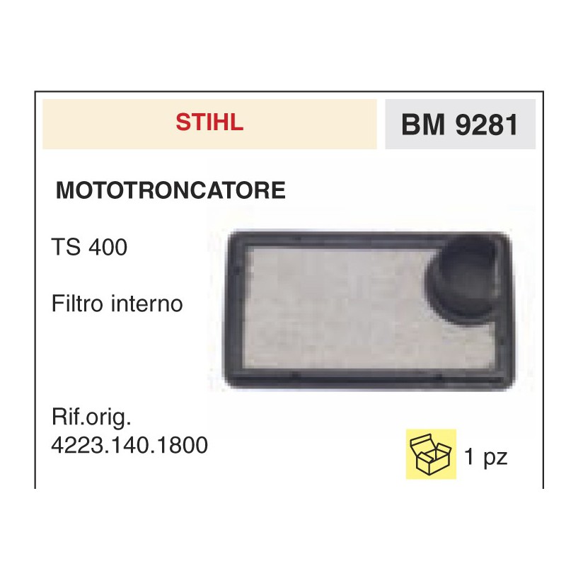 Filtro Aria Mototroncatore Stihl TS 400 Filtro interno
