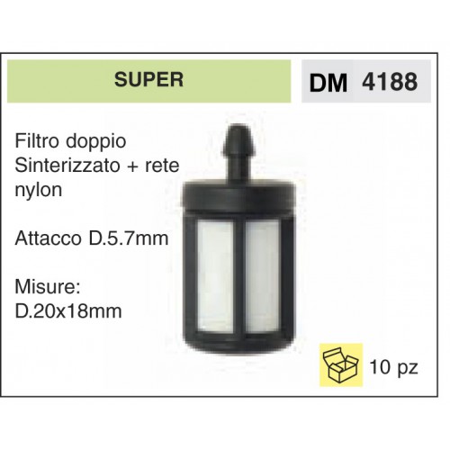 Filtro Benzina Super Filtro doppio Sinterizzato + rete nylon Attacco D.5.7mm