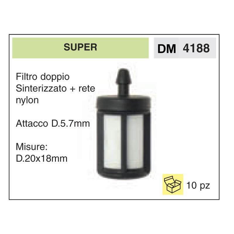 Filtro Benzina Super Filtro doppio Sinterizzato + rete nylon Attacco D.5.7mm