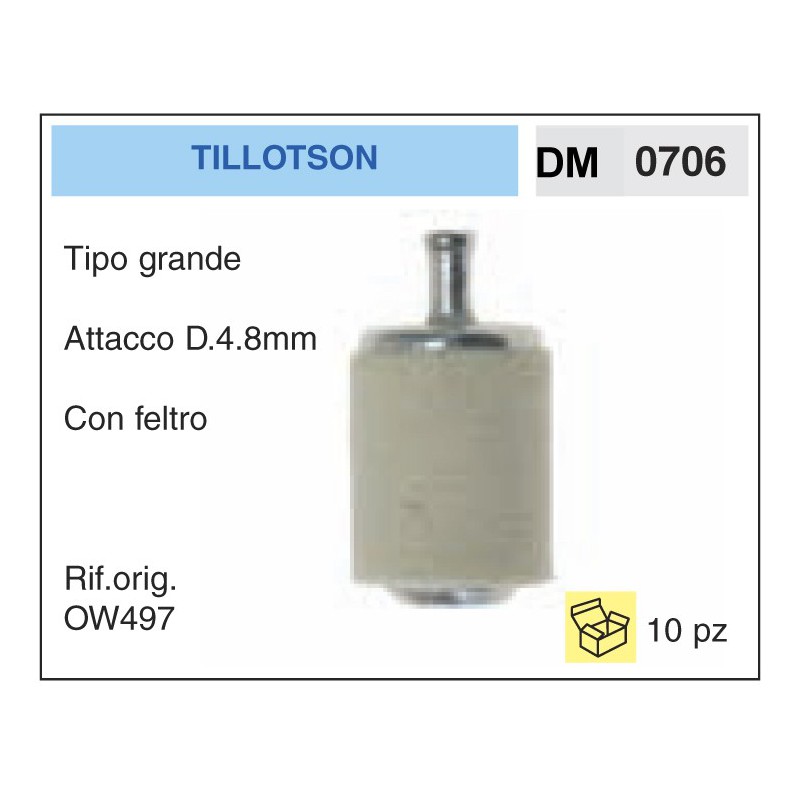 Filtro Benzina Tillotson Tipo grande Attacco D.4.8mm Con feltro
