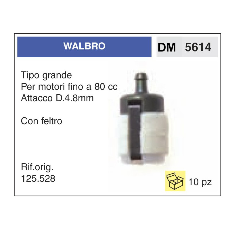 Filtro Benzina Walbro Tipo grande Attacco D.4.8mm Con feltro