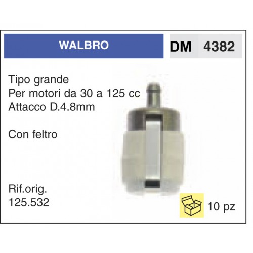 Filtro Benzina Walbro Tipo grande Attacco D.4.8mm Con feltro Fino a 125 cc