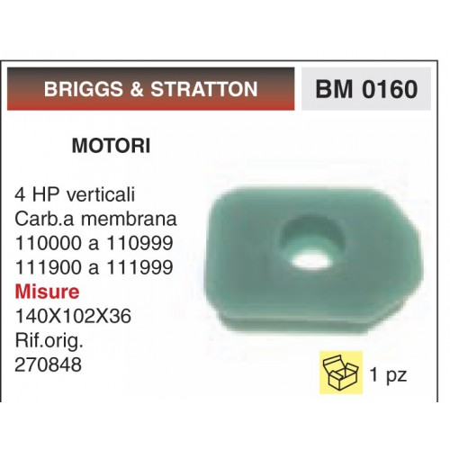 Filtro Aria Motori BRIGGS &amp; STRATTON 4 HP verticali Carb.a membrana 110000 a 110