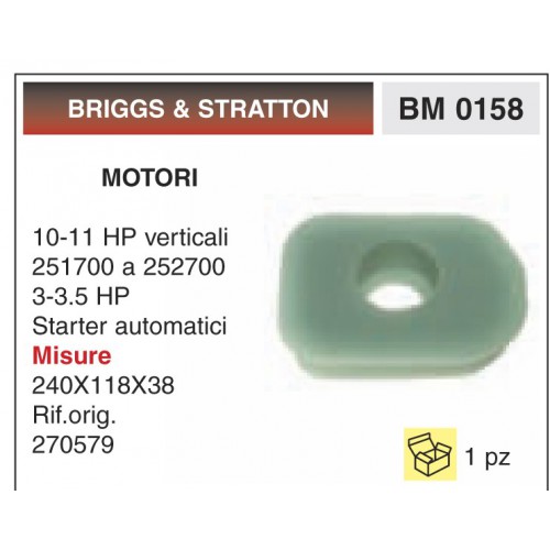Filtro Aria Motori BRIGGS &amp; STRATTON 10-11 HP verticali 251700 a 252700 3-3.5 HP