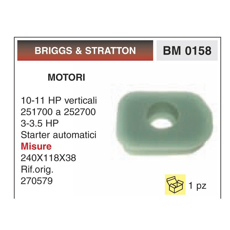 Filtro Aria Motori BRIGGS & STRATTON 10-11 HP verticali 251700 a 252700 3-3.5 HP