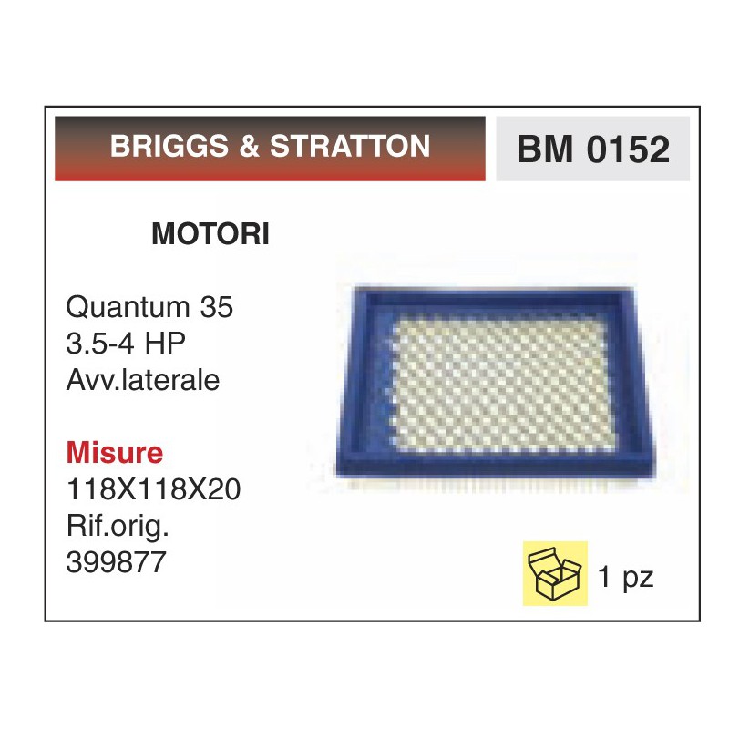 Filtro Aria Motori BRIGGS & STRATTON Quantum 35 3.5-4 HP Avv.laterale