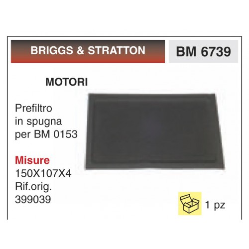 Filtro Aria Motori BRIGGS &amp; STRATTON Prefiltro in spugna per BM 0153