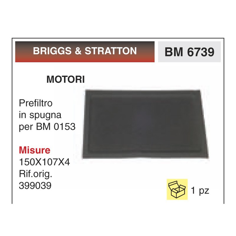 Filtro Aria Motori BRIGGS & STRATTON Prefiltro in spugna per BM 0153