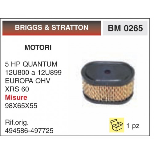 Filtro Aria Motori BRIGGS &amp; STRATTON 5 HP QUANTUM 12U800 a 12U899 EUROPA OHV XRS