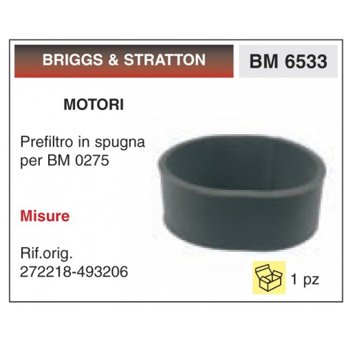Filtro Aria Motori BRIGGS &amp; STRATTON Prefiltro in spugna per BM 0275