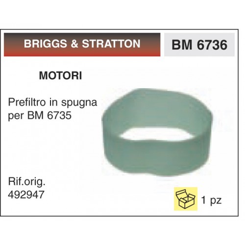 Filtro Aria Motori BRIGGS &amp; STRATTON Prefiltro in spugna per BM 6735